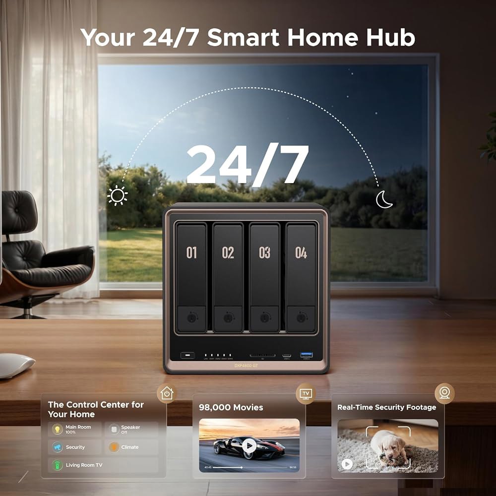 UGREEN NAS DXP4800 GT 4-Bay 데스크톱 네트워크 연결 스토리지, AMD R2514 CPU, 8GB DDR4 RAM, 10GbE 2배, M.2 NVMe 슬롯 스마 - 상세 이미지 3