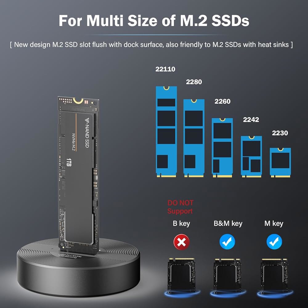 AMZPILOT 40Gbps USB 4.2 NVMe SSD-USB C 도킹 스테이션, M2 키용 리더 어댑터, B+M 키 PCIE SSD 도크, 22110 2280 2260 224 - 상세 이미지 3