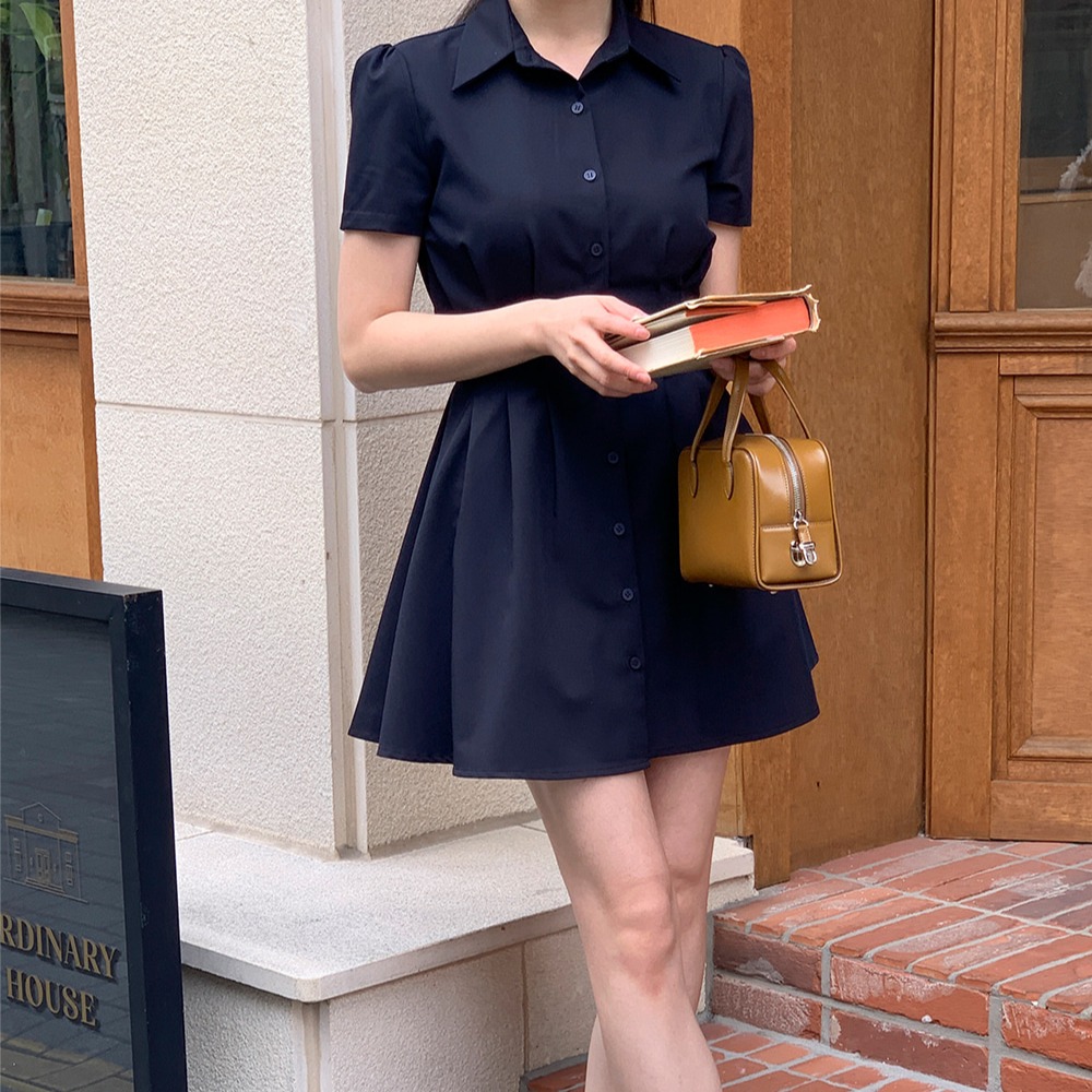 퍼프소매 허리 핀턱 플레어 셔츠 원피스 이미지 8