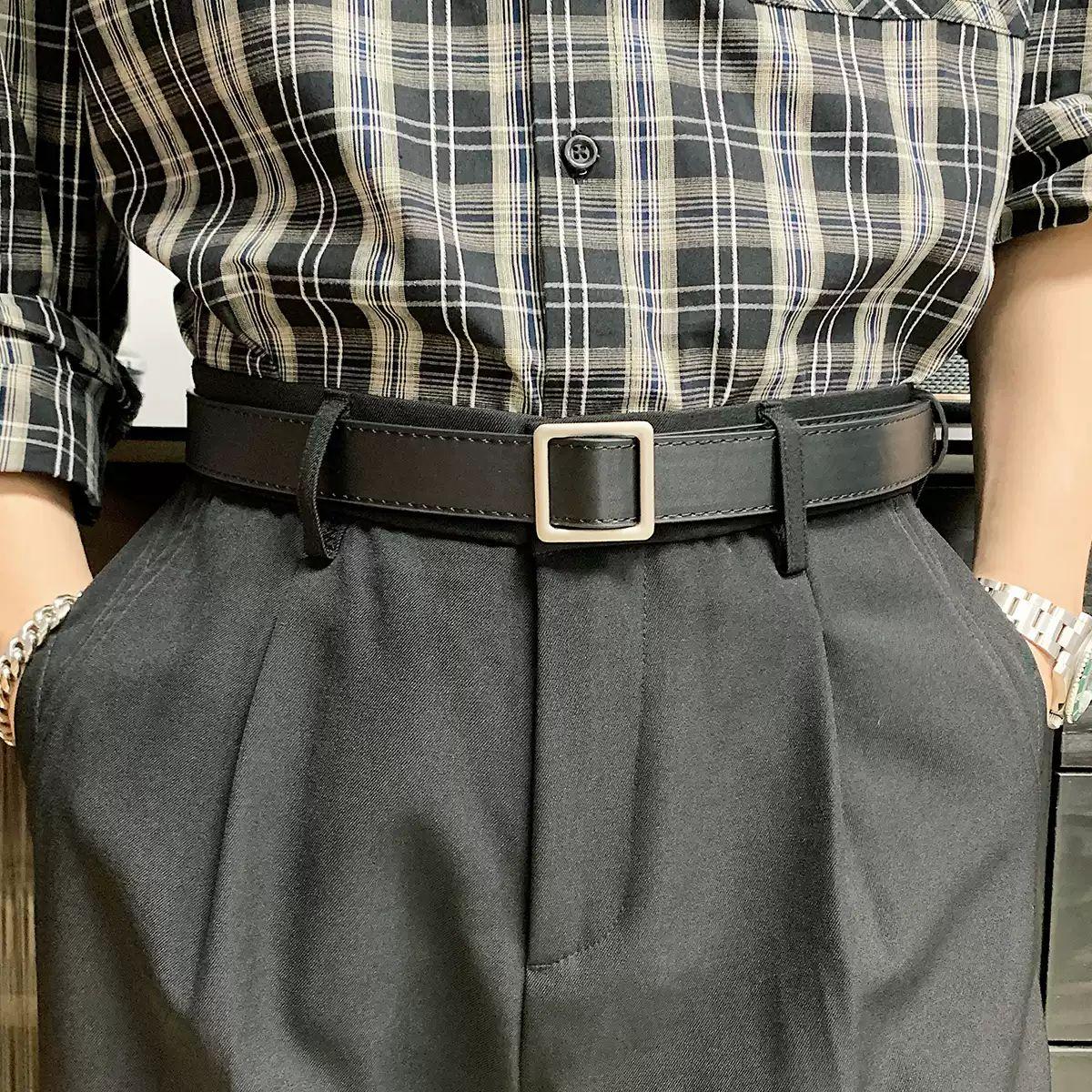 남성 가죽 무공 디자인 캐주얼 정장 허리띠 커피 105cm - 상세 이미지 2