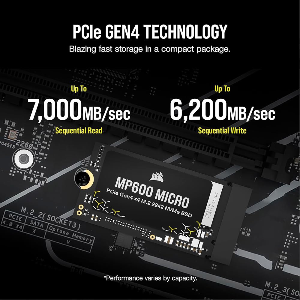 Corsair MP600 마이크로 1TB M.2 NVMe PCIe x4 Gen4 SSD u2013 2242 최대 7,000MB/초 순차 읽기 고밀도 3D TLC NAND 레노버 - 상세 이미지 3