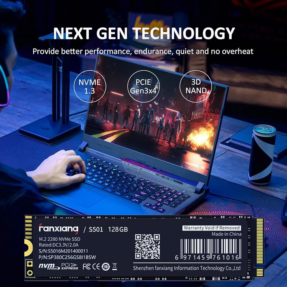 판샹 S501 128GB NVMe SSD 3D NAND1.3 PCIe Gen3x4 M.2 2280 내장 솔리드 스테이트 드라이브(읽기 속도 최대 1,100MB/s) 노트북 및 PC - 상세 이미지 3