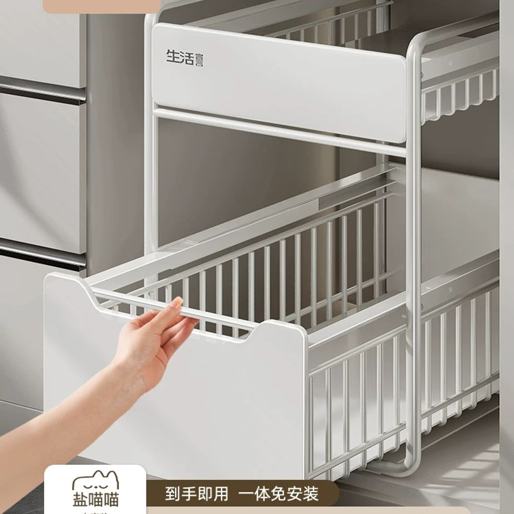 씽크대레일선반 2단 슬라이딩 보관 양념통 정리대 B. 2층 조립 불필요 대형 - 상품 이미지