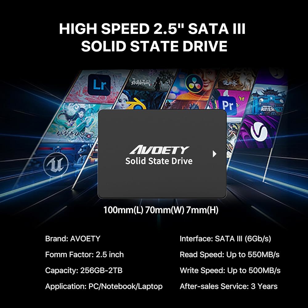 AVOETY 2.5 SATA III 내장 SSD 1TB u2013 550MB/s 읽기 속도, 더 빠른 PC/데스크탑 및 노트북 성능을 위한 3D NAND TLC - 상세 이미지 3