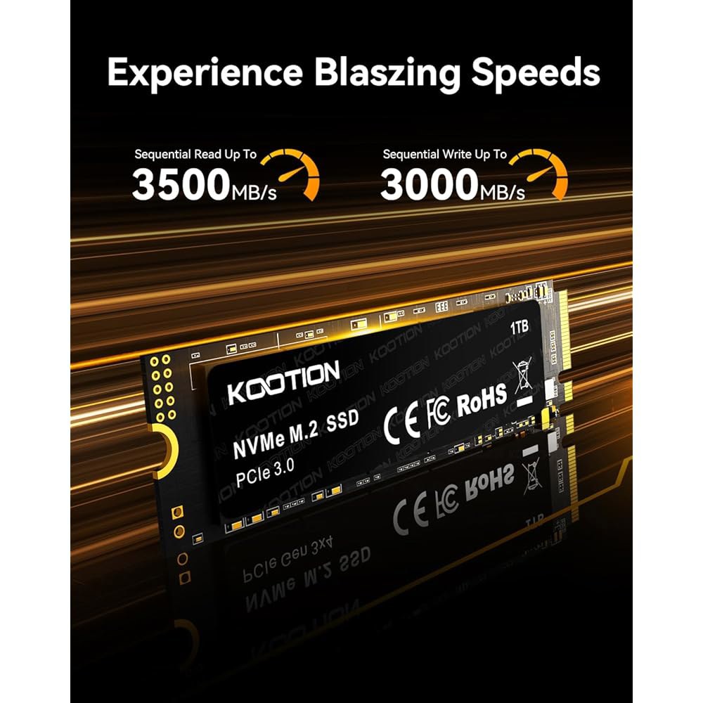 KOOTION 1TB NVMe 내부 SSD PCIe 3.0, M.2 2280 3세대 솔리드 스테이트 드라이브 최대 3500MB/s, PC/노트북의 발열 감소 - 상세 이미지 2