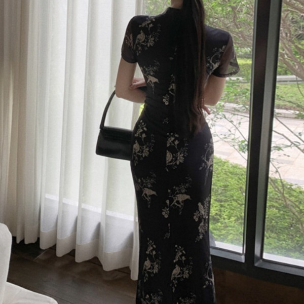 슬림핏 치파오 파티룩 옆트임 반팔 하객룩 컨셉촬영 의상 사진 색상 S - 상세 이미지 4
