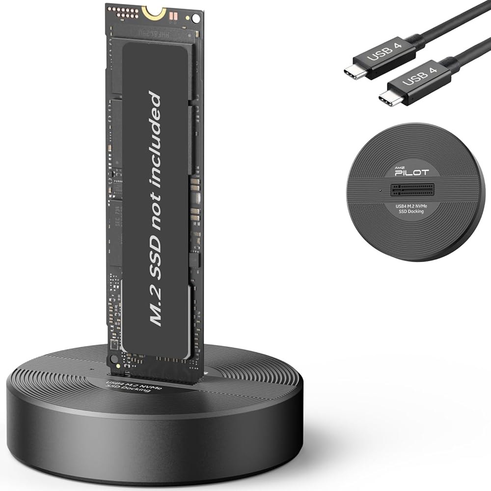 AMZPILOT 40Gbps USB 4.2 NVMe SSD-USB C 도킹 스테이션, M2 키용 리더 어댑터, B+M 키 PCIE SSD 도크, 22110 2280 2260 224 - 상품 이미지