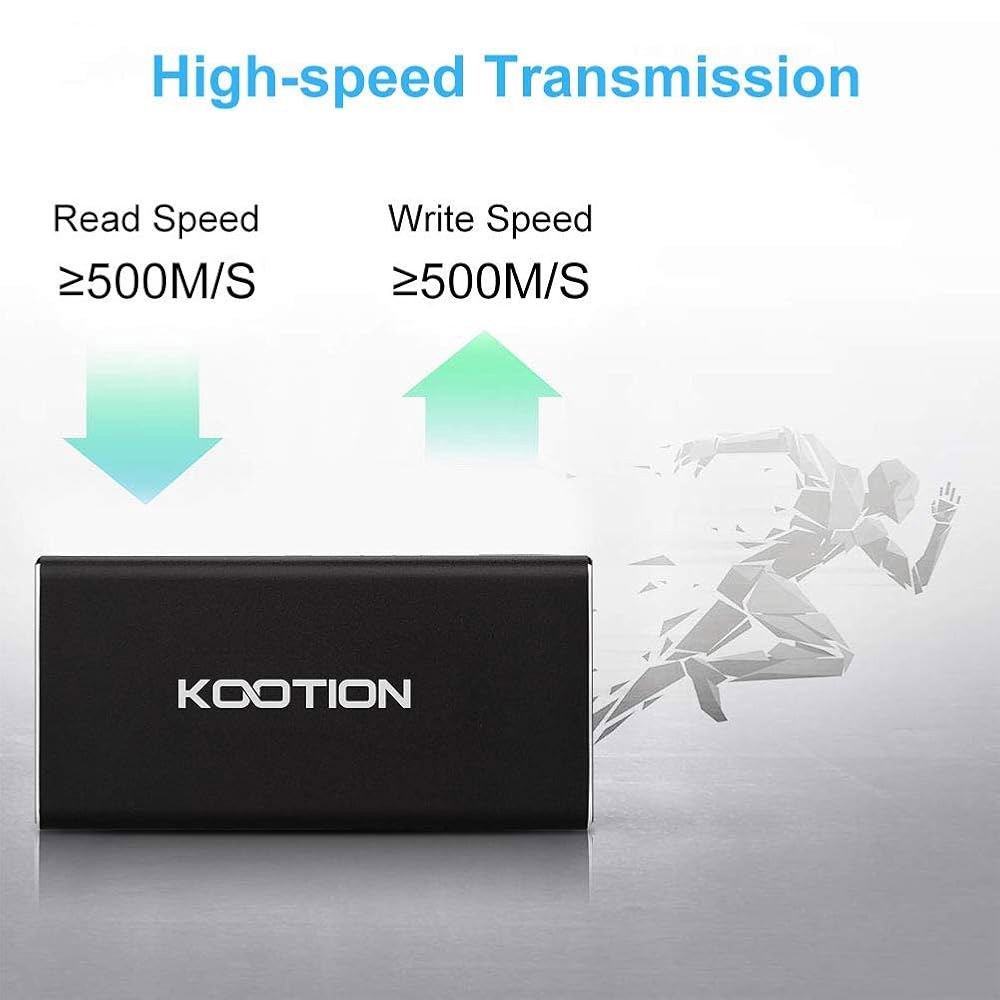 KOOTION 1TB 외장 SSD 하드 드라이브 USB 3.1 Type-c 초슬림 휴대용 솔리드 스테이트 1TB, 최대 500MB/s 읽기 및 450MB/s 쓰기 - 상세 이미지 2