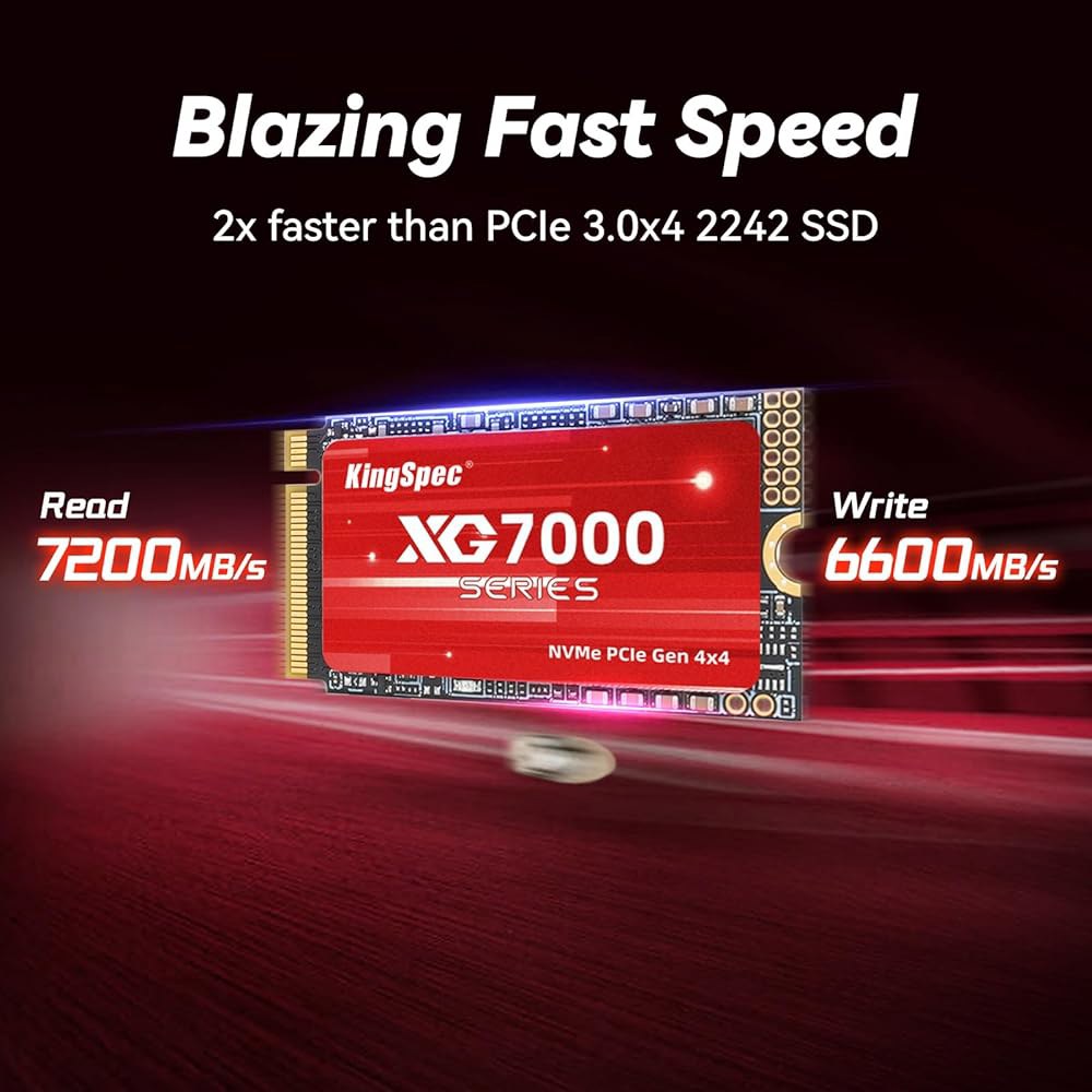 KingSpec 1TB M.2 2242 SSD NVMe PCIe 4.0-7200MB/s 읽기 속도, 게이밍 PC 및 노트북용 3D NAND TLC 플래시 내장 솔리드 스테이트 드라 - 상세 이미지 2