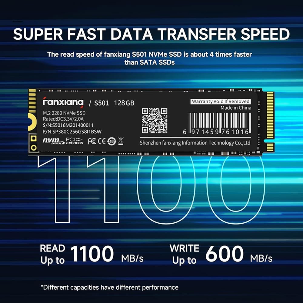 판샹 S501 128GB NVMe SSD 3D NAND1.3 PCIe Gen3x4 M.2 2280 내장 솔리드 스테이트 드라이브(읽기 속도 최대 1,100MB/s) 노트북 및 PC - 상세 이미지 2