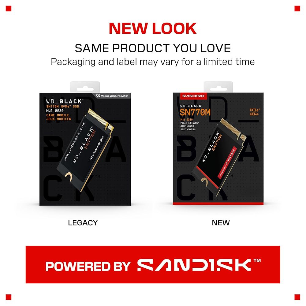 WD_Black SN770M 1TB M.2 2230 NVMeSSD - PCIe Gen 4.0, 휴대용 게임 장치 및 호환 노트북, TLC 3D NAND, Asus ROG Ally, - 상세 이미지 2