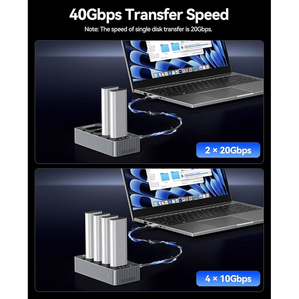ORICO 4 Bay SSD NVMe에서 USB C 하드 드라이브 도킹 스테이션 40Gbps M.2 PCIE 어댑터, 오프라인 클론 포함 (M 키, B+M 키) NVMe 2230 - 상세 이미지 3