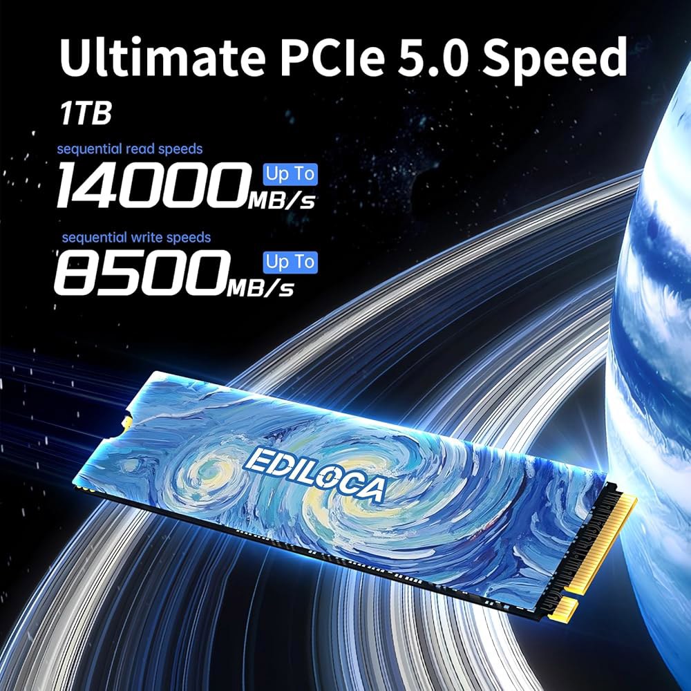Ediloca SSD 1TB NVMe PCIe 5.0x4, 최대 14,000MB/s 읽기, 8,500MB/s 쓰기, 1GB LPDDR4 DRAM 및 다이내믹 SLC 캐시가 포함된 - 상세 이미지 2