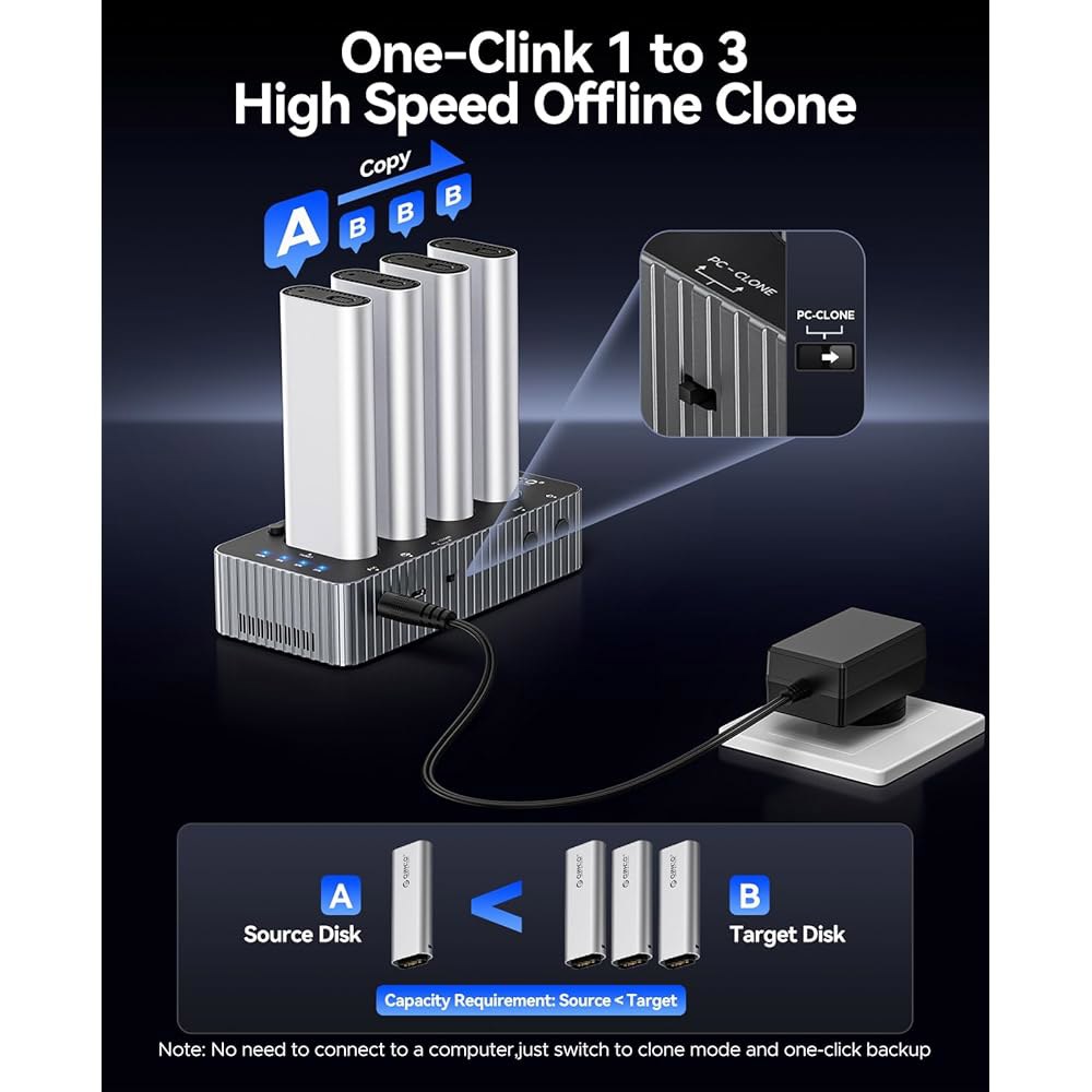 ORICO 4 Bay SSD NVMe에서 USB C 하드 드라이브 도킹 스테이션 40Gbps M.2 PCIE 어댑터, 오프라인 클론 포함 (M 키, B+M 키) NVMe 2230 - 상세 이미지 2
