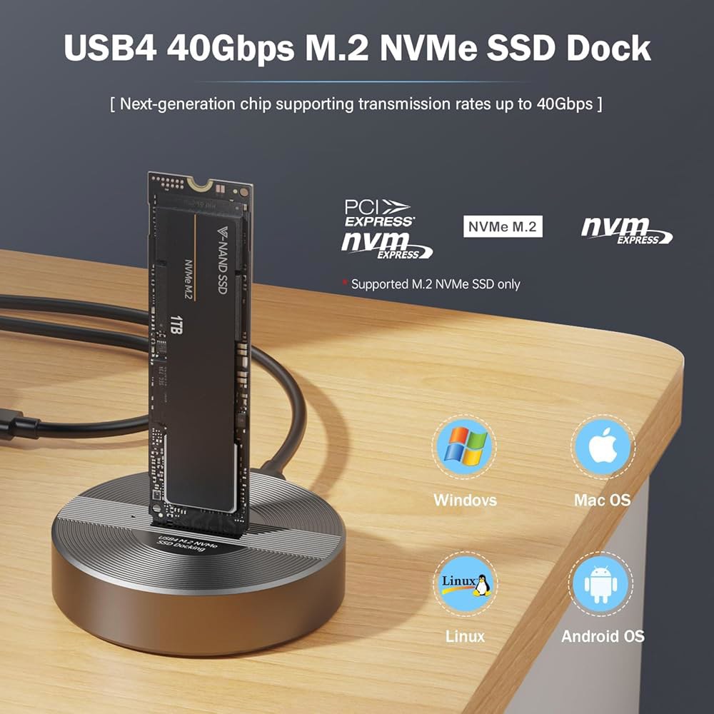 AMZPILOT 40Gbps USB 4.2 NVMe SSD-USB C 도킹 스테이션, M2 키용 리더 어댑터, B+M 키 PCIE SSD 도크, 22110 2280 2260 224 - 상세 이미지 2