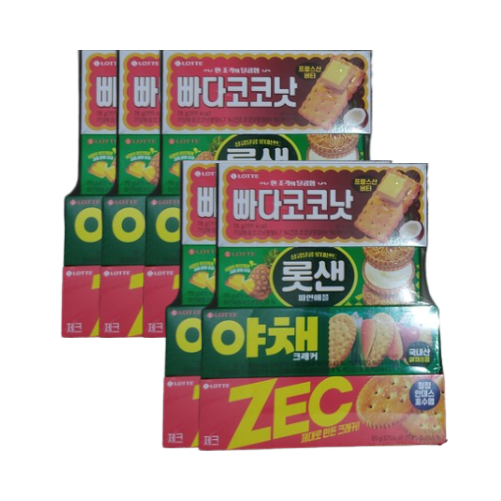 롯데제과 롯데 비스킷 4종 총 x5세트 (빠다코코+롯샌+야채크래커+제크) - 상품 이미지