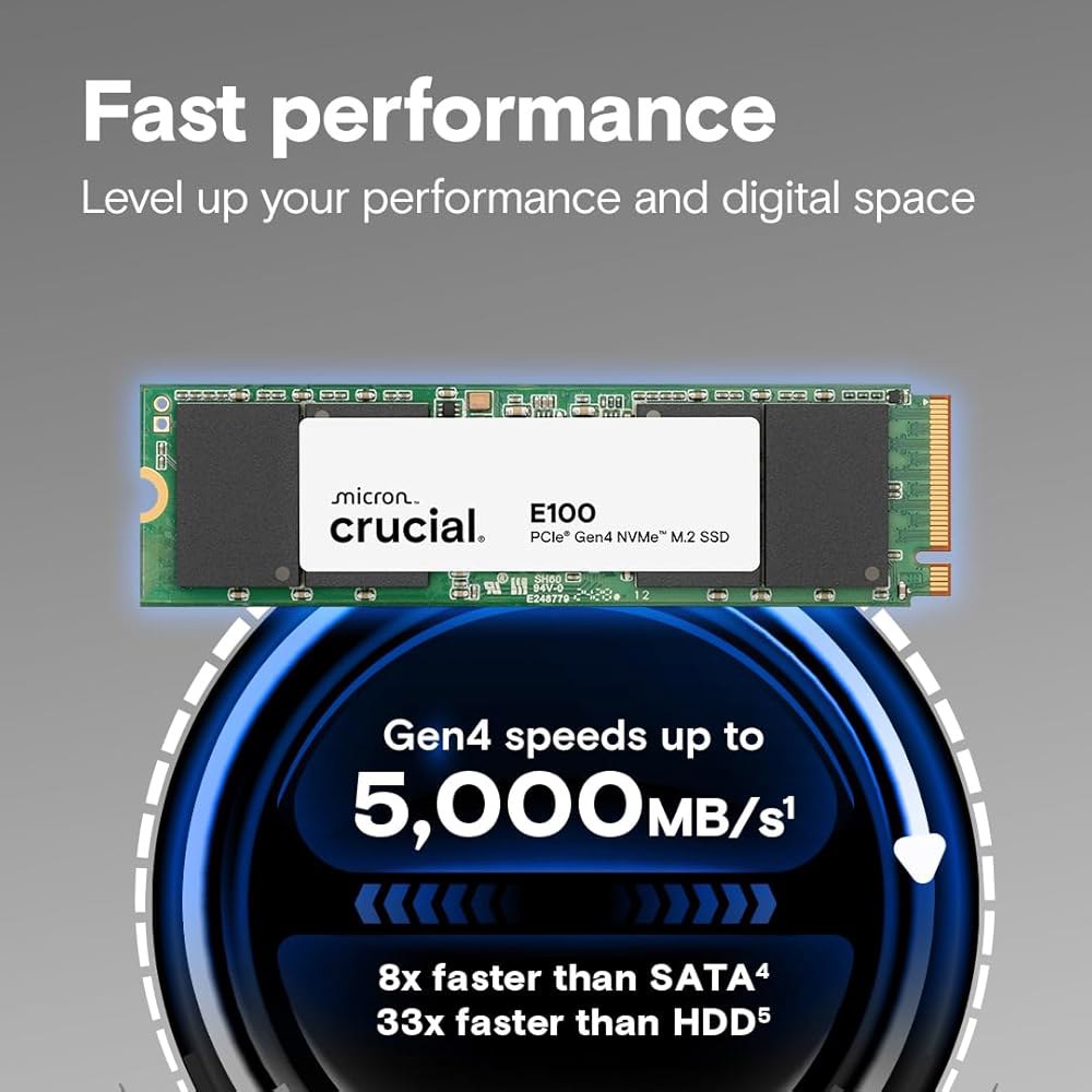 중요한 E100 1TB M.2 NVMe PCIe Gen4 내부 SSD, 최대 5,000MB/s, 노트북 및 데스크톱 호환 - CT1000E100SSD8 1TB - 상세 이미지 2