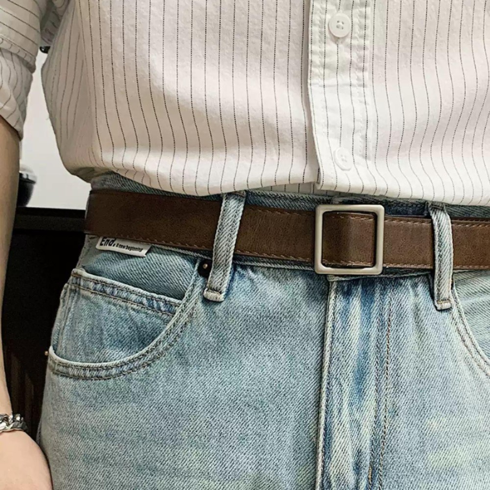 남성 가죽  무공 디자인 캐주얼 정장 허리띠 커피 105cm - 상품 이미지