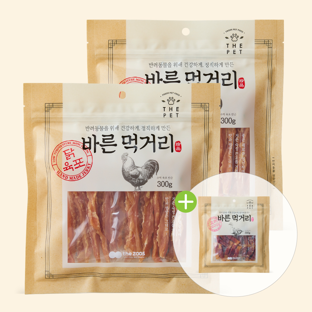 2+1 대용량 강아지 간식 반려견 애견 간식 바른먹거리 닭가슴살 애견 오리 고구마간식 300g - 상품 이미지