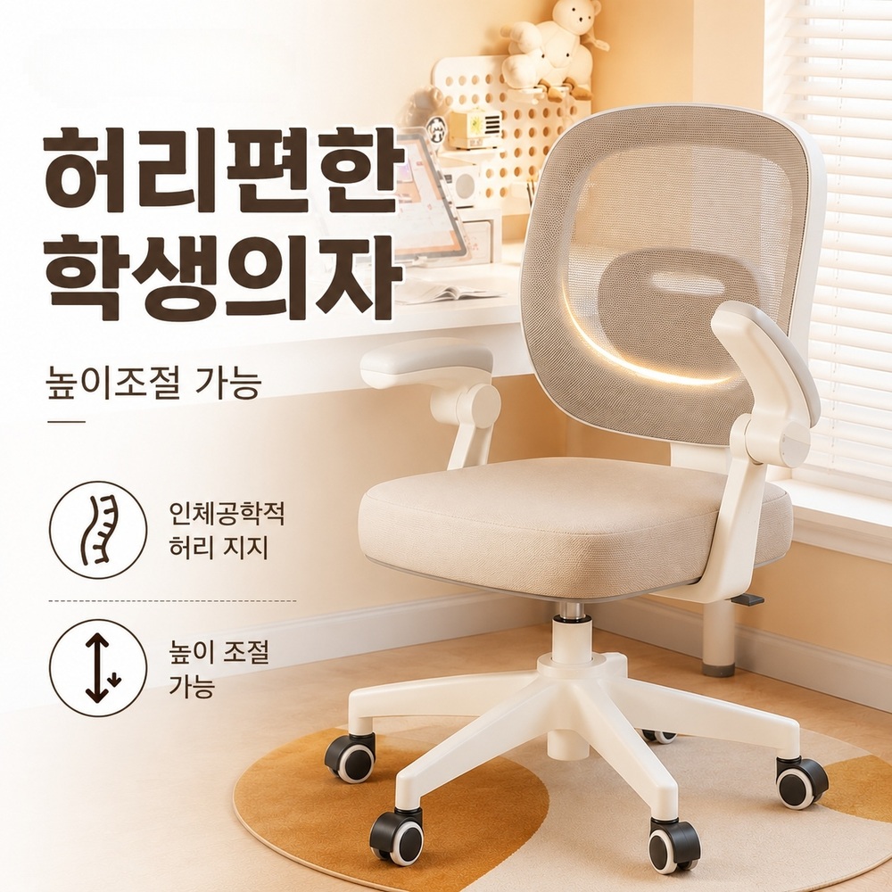 높이 조절 학생용 의자 등받이 편안한 오션 블루 두툼 좌석 견고한 착석감 허리 지지 - 상세 이미지 3