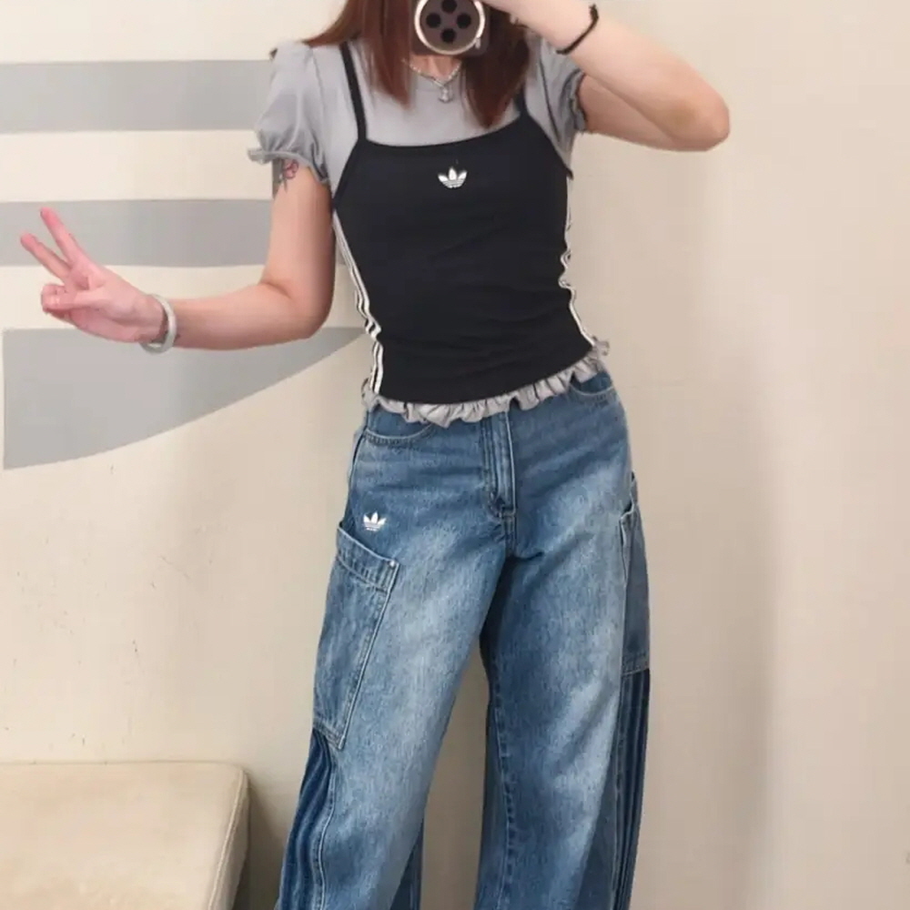 아디다스 오리지널 슬림 퍼프 반팔 티셔츠 우먼스 그레이 블랙 KY3299 - 상세 이미지 3