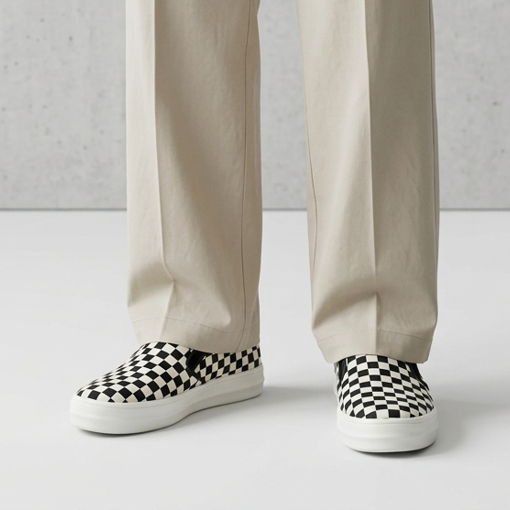 체커보드 슬립온 4cm 키높이 데일리 슈즈 - 상품 이미지