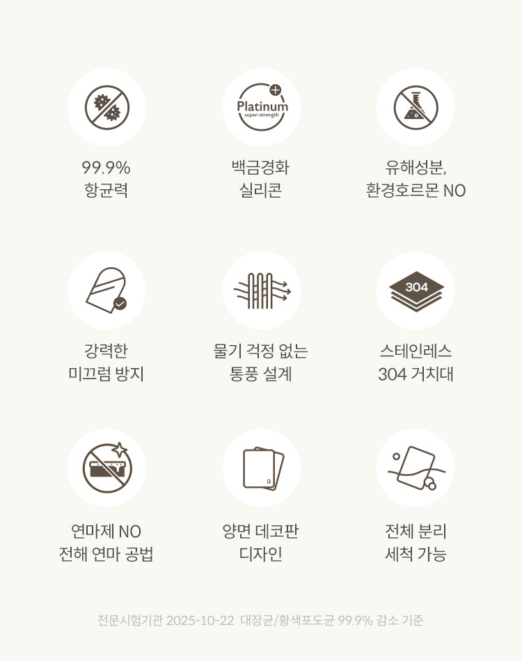 하루의공간 항균 실리콘 도마 3종 거치대 세트 물받이 포함 국산 미끄럼방지 이유식 주방 판매처 상세 정보 이미지 3