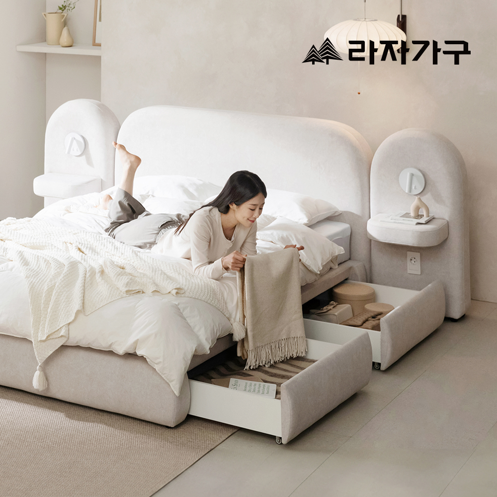 세라 조야 패브릭 신혼 부부 넓은 호텔 헤드형 서랍 수납 라지킹 침대 프레임 LK+필로우탑 - 상세 이미지 2