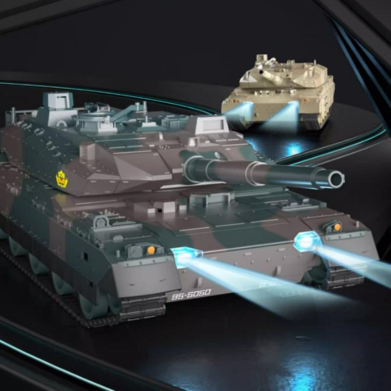 (대형 50cm) M1A2 에이브람스 카모그린 배틀 RC 탱크 대포 발사 100M 원격 - 상품 이미지