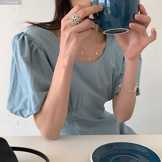 실로 스퀘어넥 퍼프 허리끈 라인 맥시 롱 원피스 3col 여름 A라인 코튼 제이플로우 이미지 6
