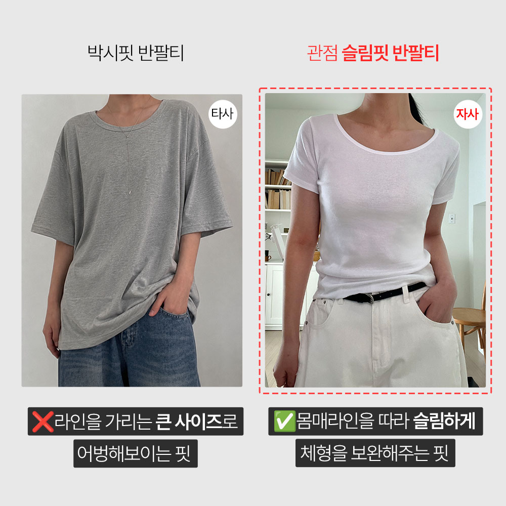 (1+1) 유넥반팔티 세미크롭 레이어드티셔츠 - 상세 이미지 2