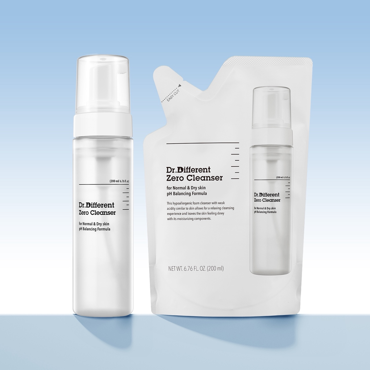 촉촉 클렌징/ 닥터디퍼런트 제로 클렌저 중건성 200ml+본품 용량 리필 - 상품 이미지
