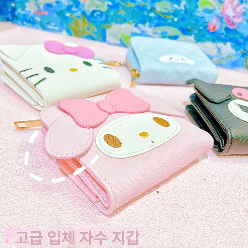 산리오 반지갑 동전지갑 삼단 학생 카드 접이식 동전 키티 마이멜로디 쿠로미 한교동 포차코 페이스 쿠로미 - 상세 이미지 2