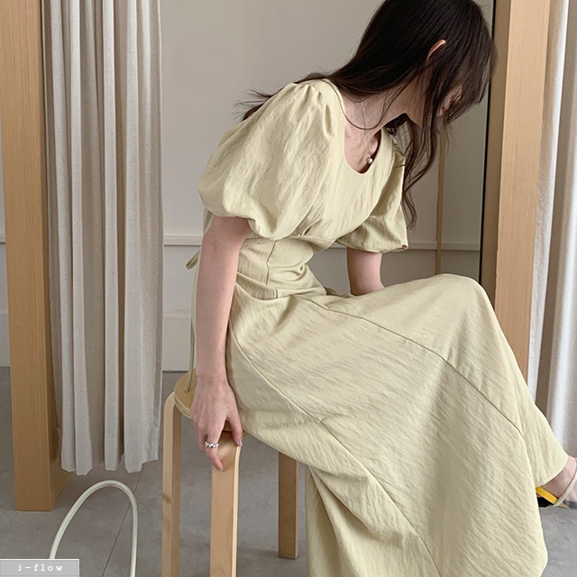 실로 스퀘어넥 퍼프 허리끈 라인 맥시 롱 원피스 3col 여름 A라인 코튼 제이플로우 이미지 8