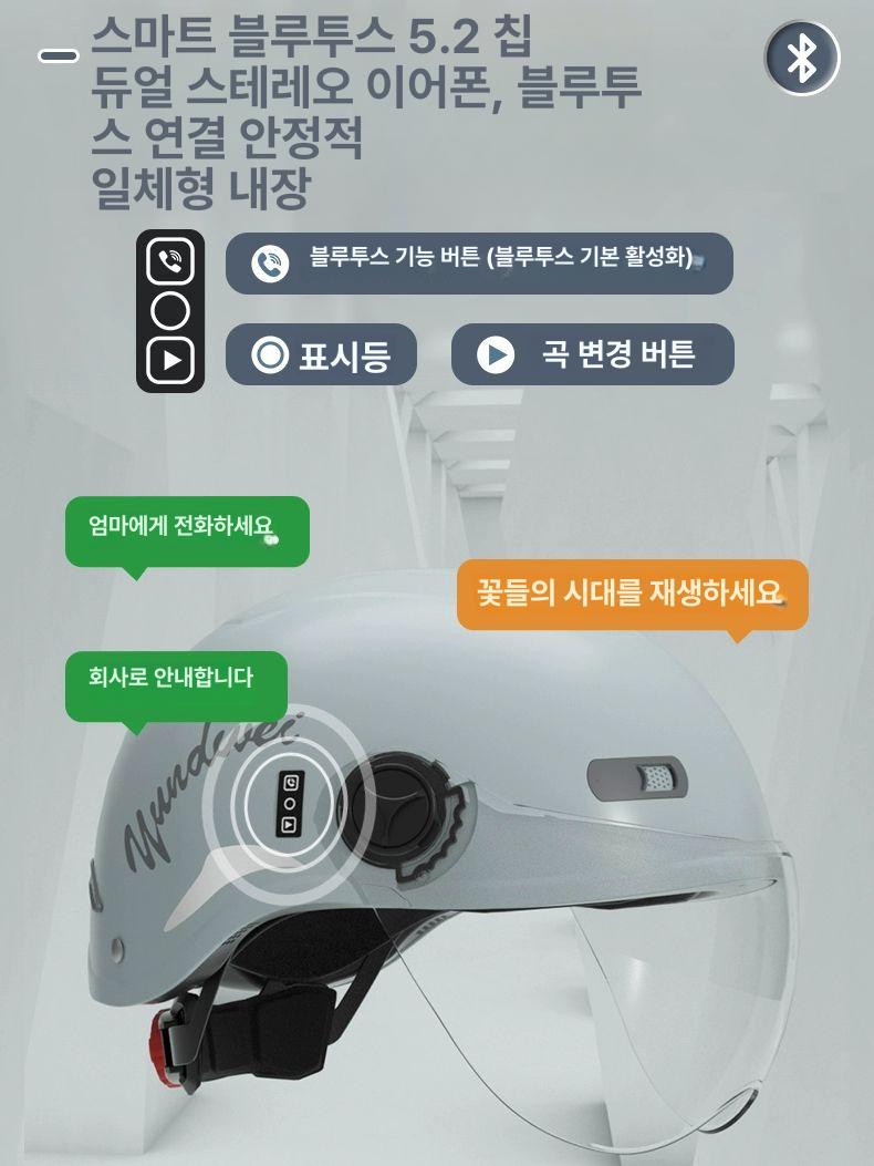 블루투스 헬멧 오토바이 반모 하이바 헤드셋 핸즈프리 인터폰 [BT+테일라이트] 사계절 그래파이트블랙 S - 상세 이미지 2