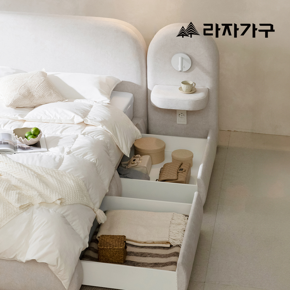 세라 조야 패브릭 신혼 부부 넓은 호텔 헤드형 서랍 수납 라지킹 침대 프레임 LK+필로우탑 - 상세 이미지 5