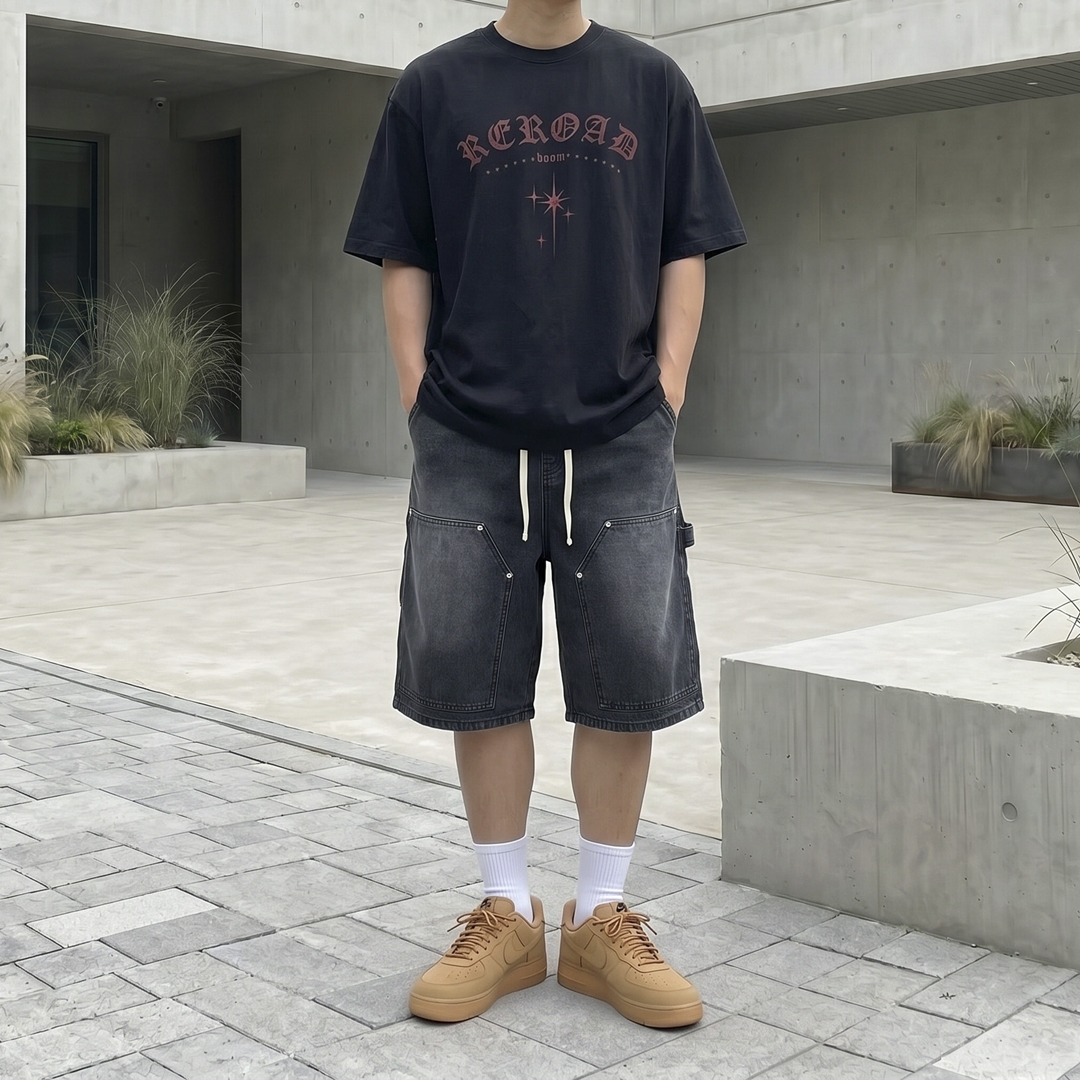 남자 데님 버뮤다팬츠 퍼티그 카펜터 와이드 청반바지 5color 이미지 7