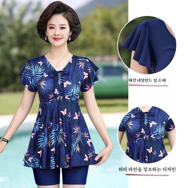 어르신 수영복 중년 여성 온천 해외여행 아쿠아로빅 래쉬가드 엄마 할머니 스윔수트 4XL - 상세 이미지 3