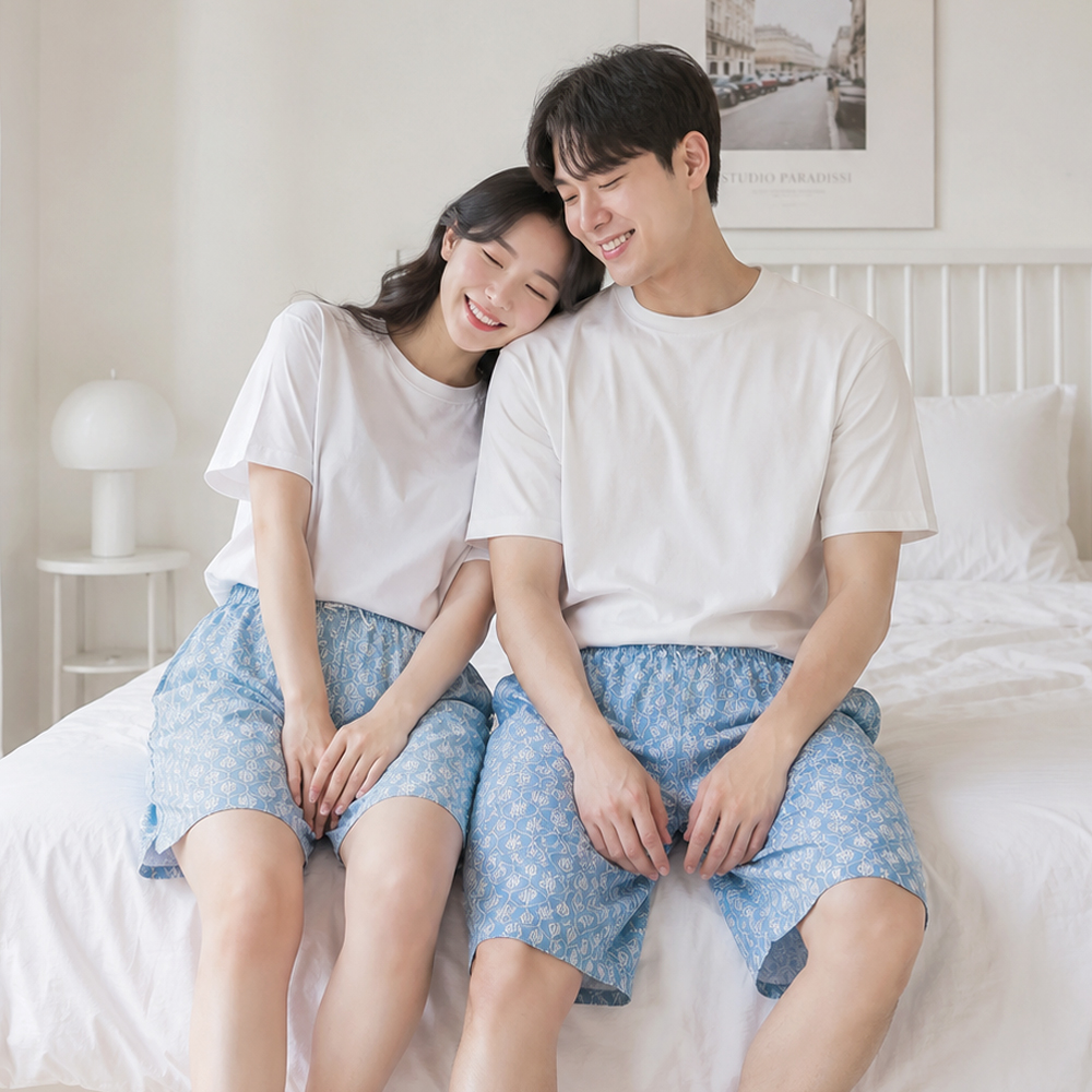 여름 커플 여름 남성 여성 반바지 파자마 실내복 PJ메리고(레이온 5부) - 상세 이미지 4