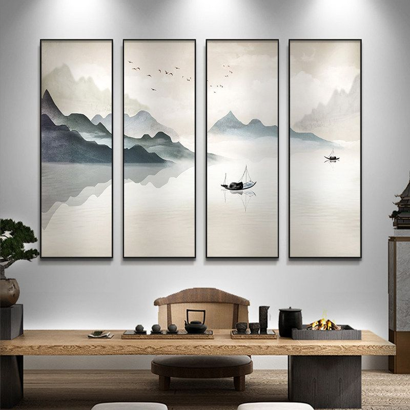 동양화 그림 인테리어 풍수 감성 사무실 현관 A 매트 블랙 35x100x4cm - 상품 이미지
