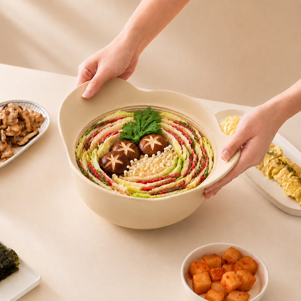 실리프랑 촉촉 실리콘 전자레인지 멀티 찜기 이중밀폐 계란찜 전자렌지 냄비 버터베이지 1P - 상품 이미지