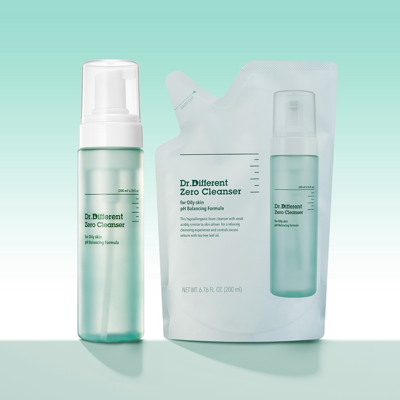 약산성&깔끔/ 닥터디퍼런트 약산성 제로 클렌저 지성 200ml+본품 용량 리필 200ml 세트 - 상품 이미지