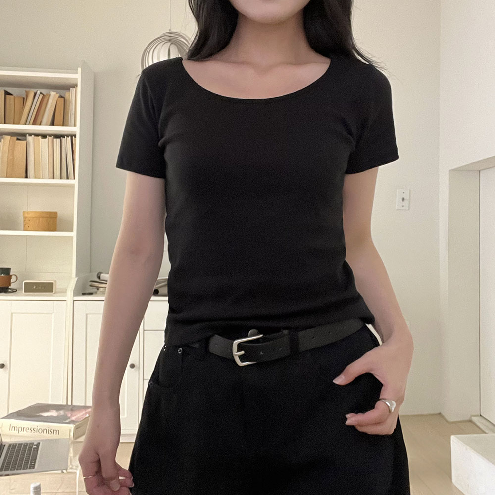 (1+1) 유넥반팔티 세미크롭 레이어드티셔츠 - 상세 이미지 4