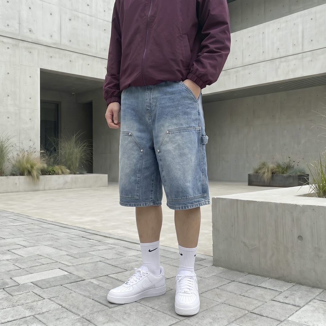 남자 데님 버뮤다팬츠 퍼티그 카펜터 와이드 청반바지 5color - 상세 이미지 4