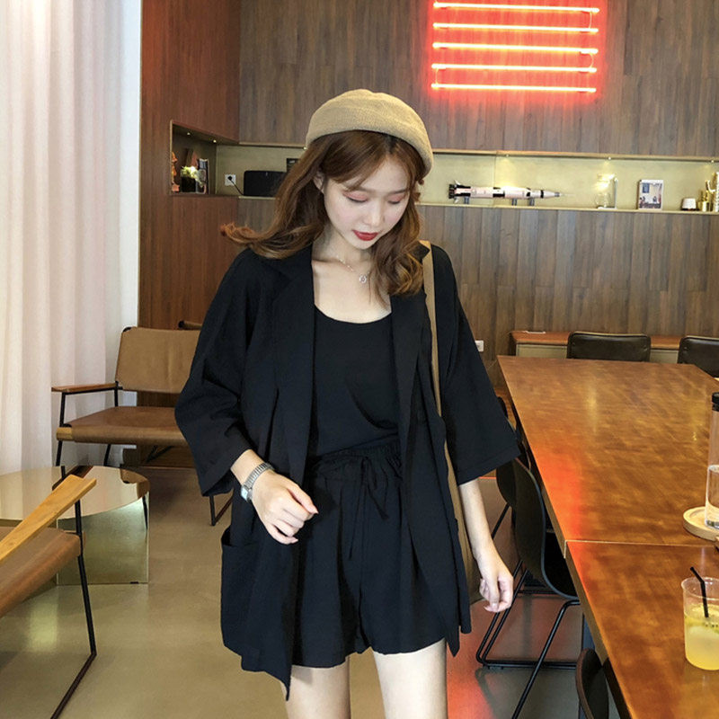 세미정장여자 여성수트세트 여름정장셋업 세미 정장 여자 반바지 블루 M - 상세 이미지 4