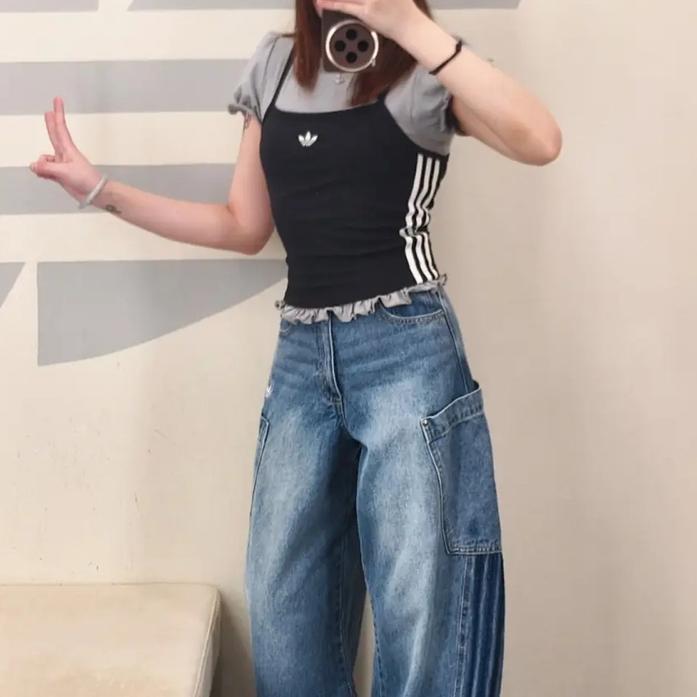 아디다스 오리지널 슬림 퍼프 반팔 티셔츠 우먼스 그레이 블랙 KY3299 - 상세 이미지 5