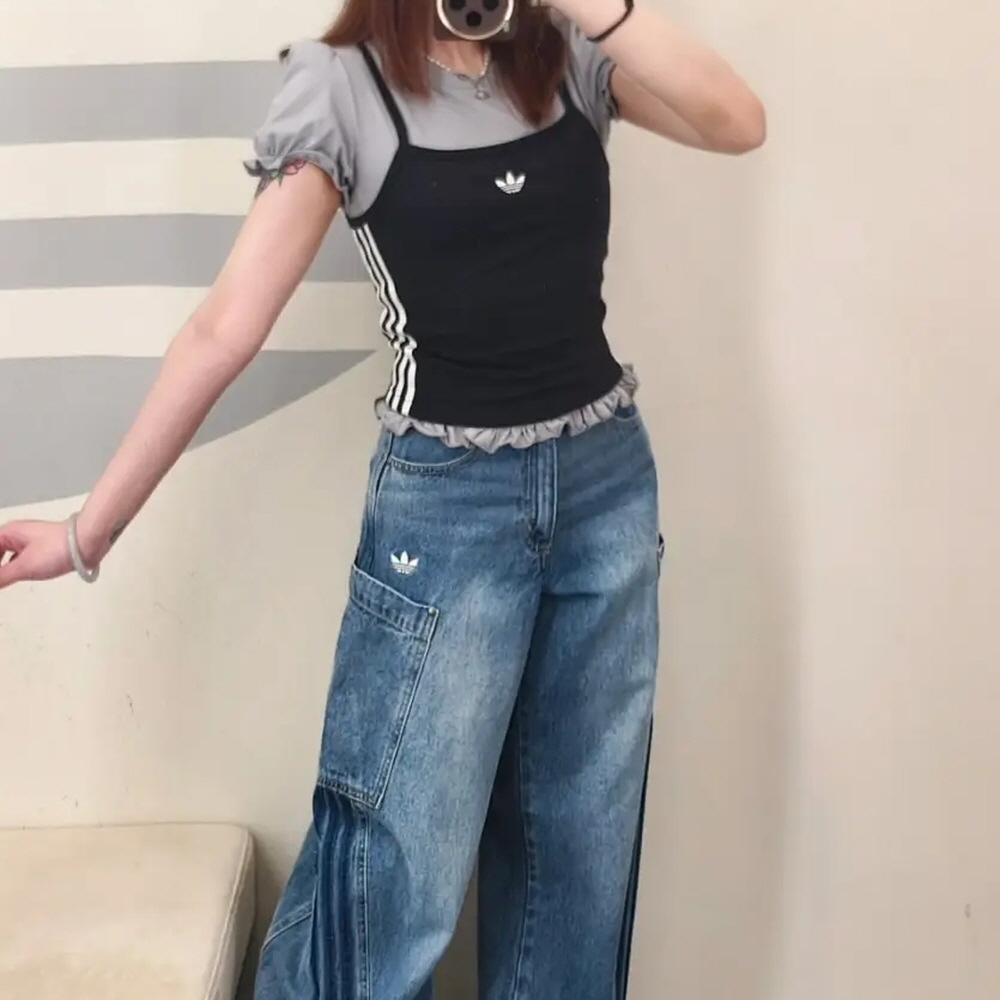 아디다스 오리지널 슬림 퍼프 반팔 티셔츠 우먼스 그레이 블랙 KY3299 - 상세 이미지 4