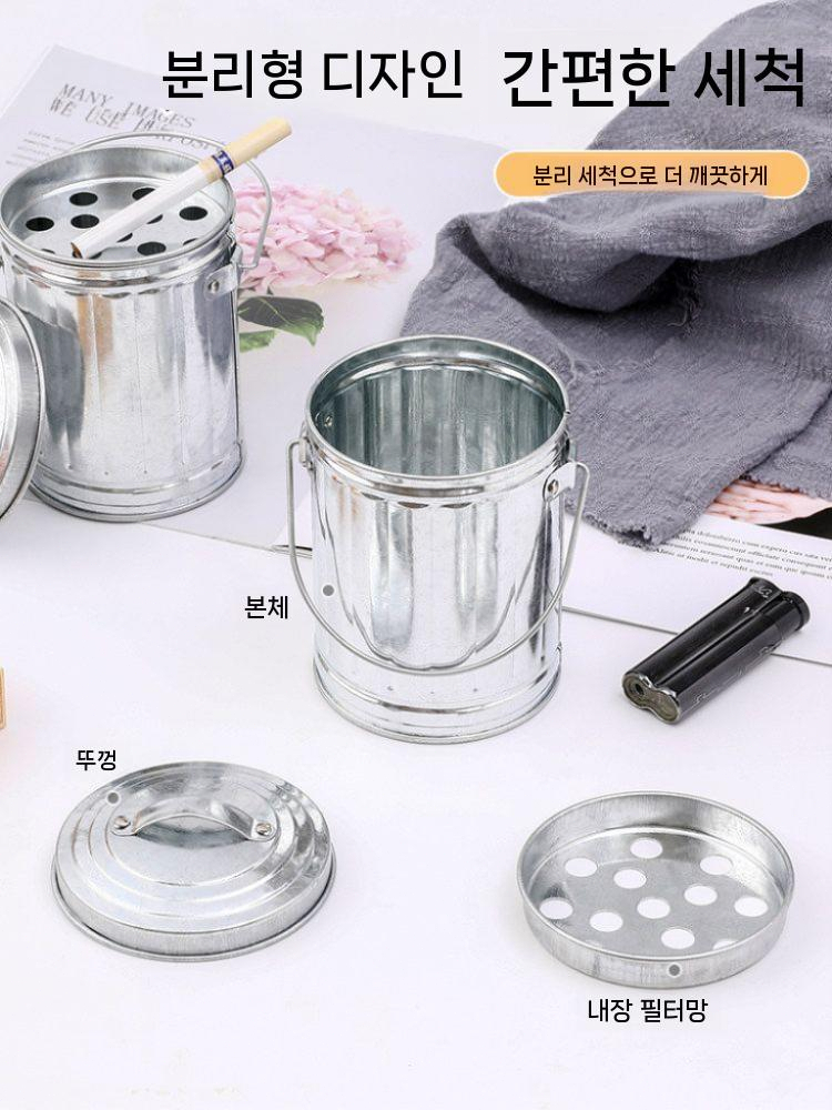 재떨이 꽁초 쓰레기통 휴지통 업소용 원형 철제 양철 양동이 - 상세 이미지 4