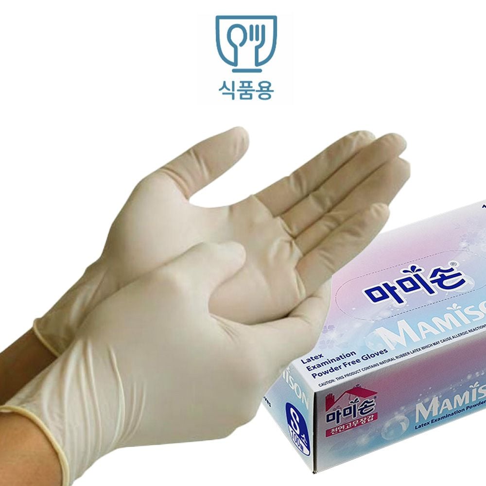 마미손 천연 1회용 식품용 라텍스장갑 100매 - 상품 이미지