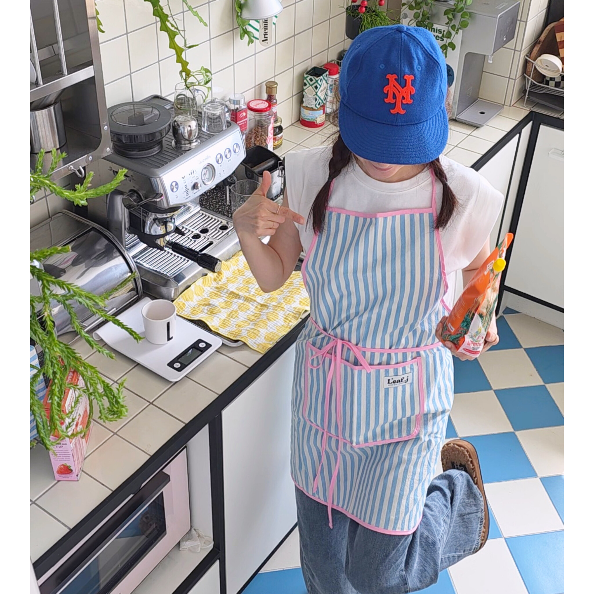 리프제이 앞치마 스트라이프 체크 도트 꽃집 카페 목걸이형 - 상품 이미지